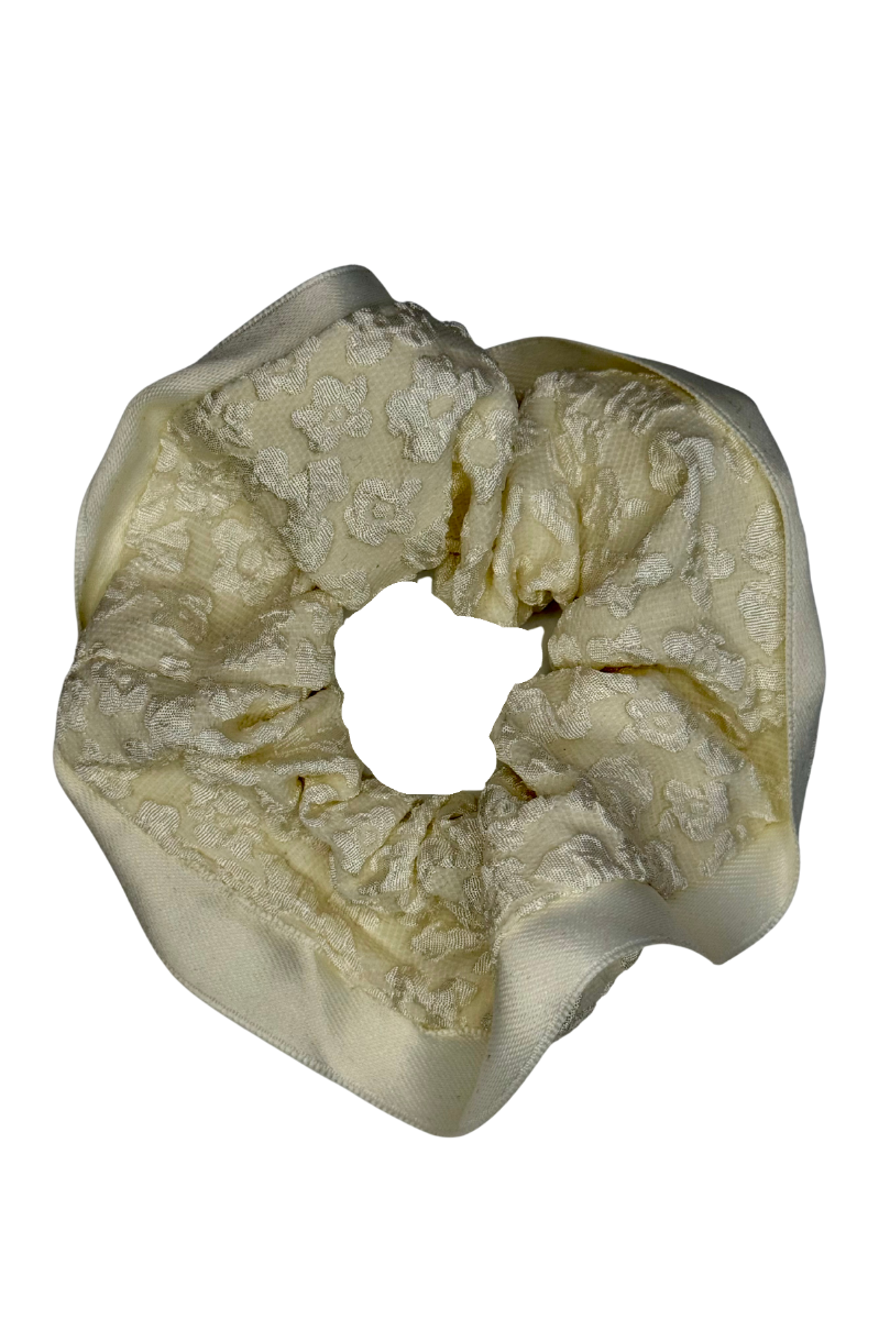 Flower Embossed Scrunchie | Cream