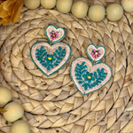 Boho Embroidered Heart Earrings