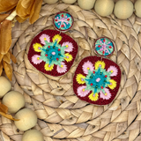 Boho Embroidered Flowering Cactus Earrings