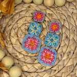 Boho Embroidered Blue Fiesta Earrings