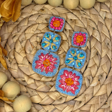 Boho Embroidered Blue Fiesta Earrings