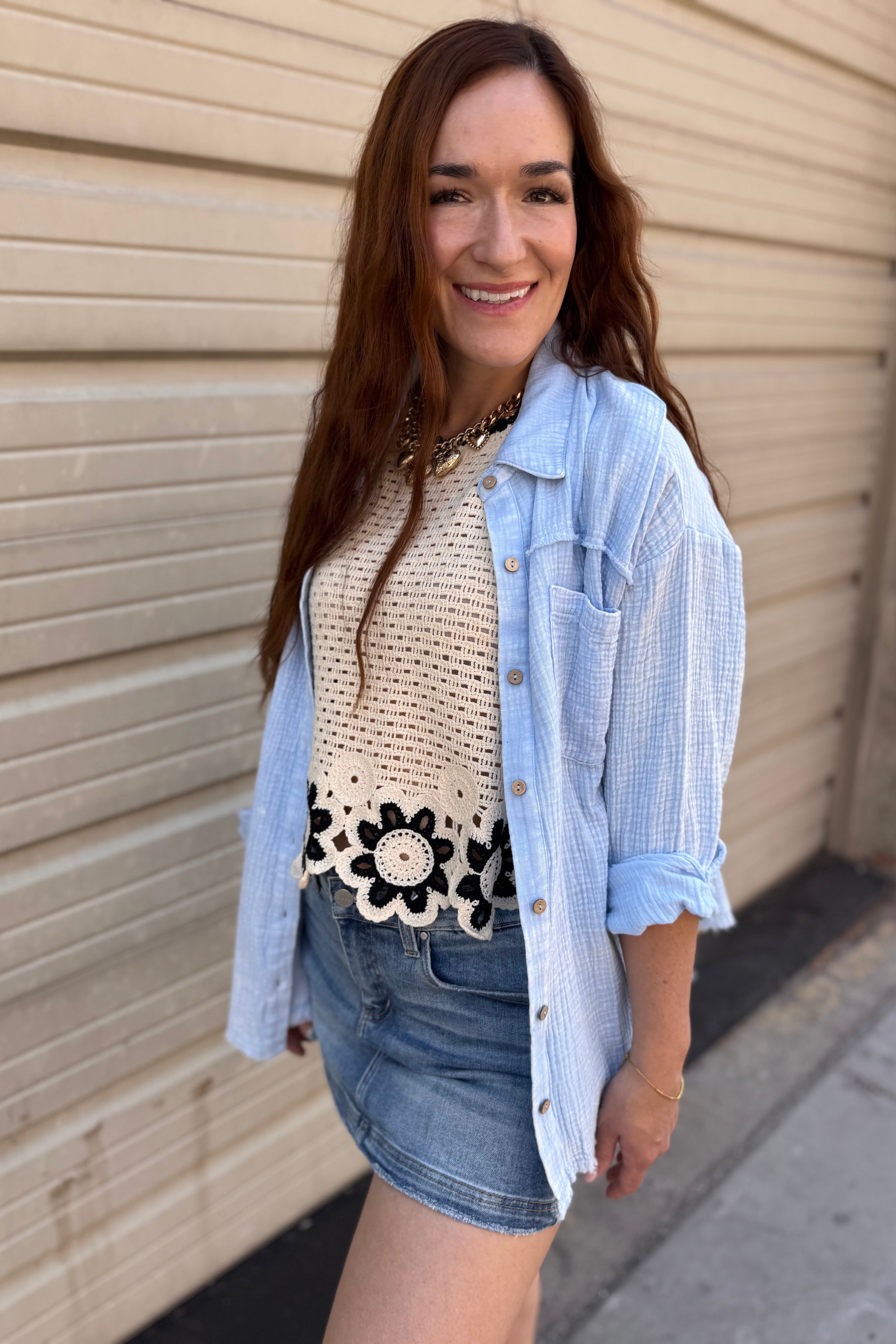 Mineral Washed Gauze Button Down Top