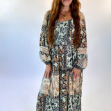 Long Sleeve Floral Motif Maxi Dress