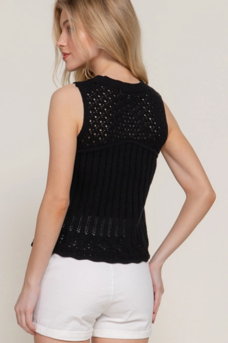 Sleeveless Crochet Sweater | Black