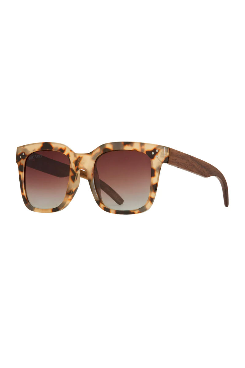 Tortoiseshell sunglasses with brown gradient lenses on a white background