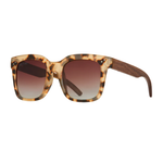 Tortoiseshell sunglasses with brown gradient lenses on a white background