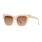 Sunglasses with a light pink frame on a white background