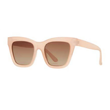 Sunglasses with a light pink frame on a white background