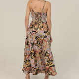 Floral Tie Bust Maxi Dress with Side Slit