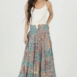 Smocked Patchwork Print Tiered Maxi Skirt
