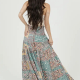Smocked Patchwork Print Tiered Maxi Skirt