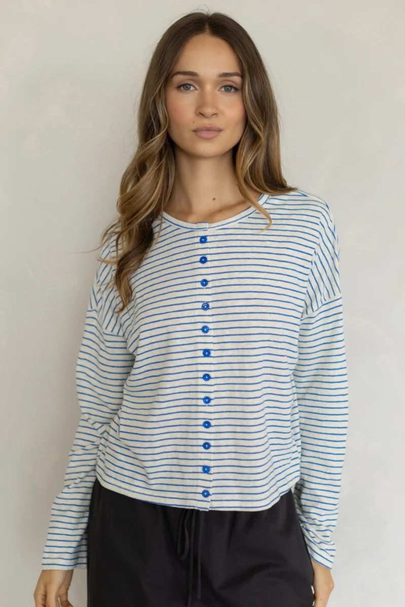 Asher Blue Stripe Button-Down Cardigan