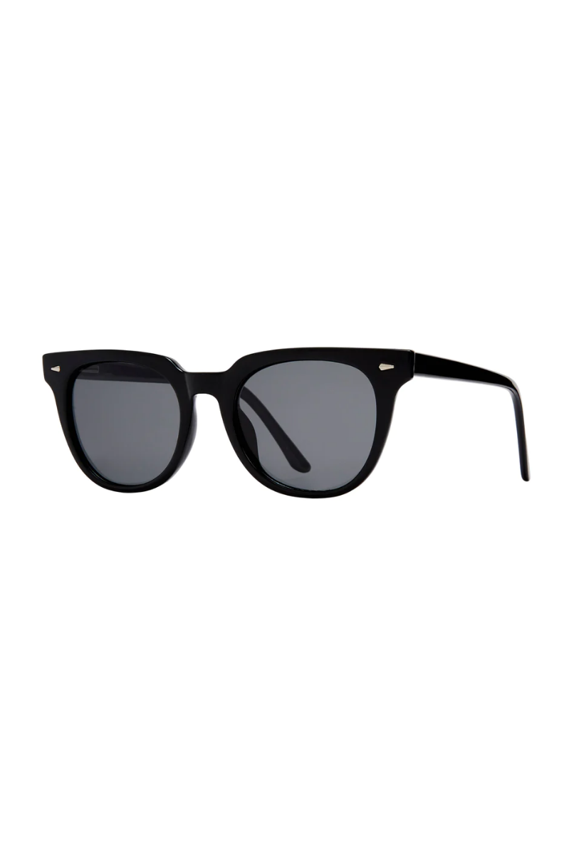 Black sunglasses with dark lenses on a white background