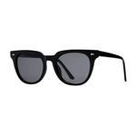 Black sunglasses with dark lenses on a white background