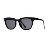 Black sunglasses with dark lenses on a white background