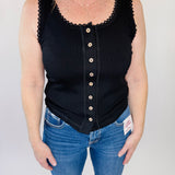 Mineral Washed Knit Tank Top + Lace Trim