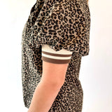 Leopard Puff Sleeve Half-Zip Top