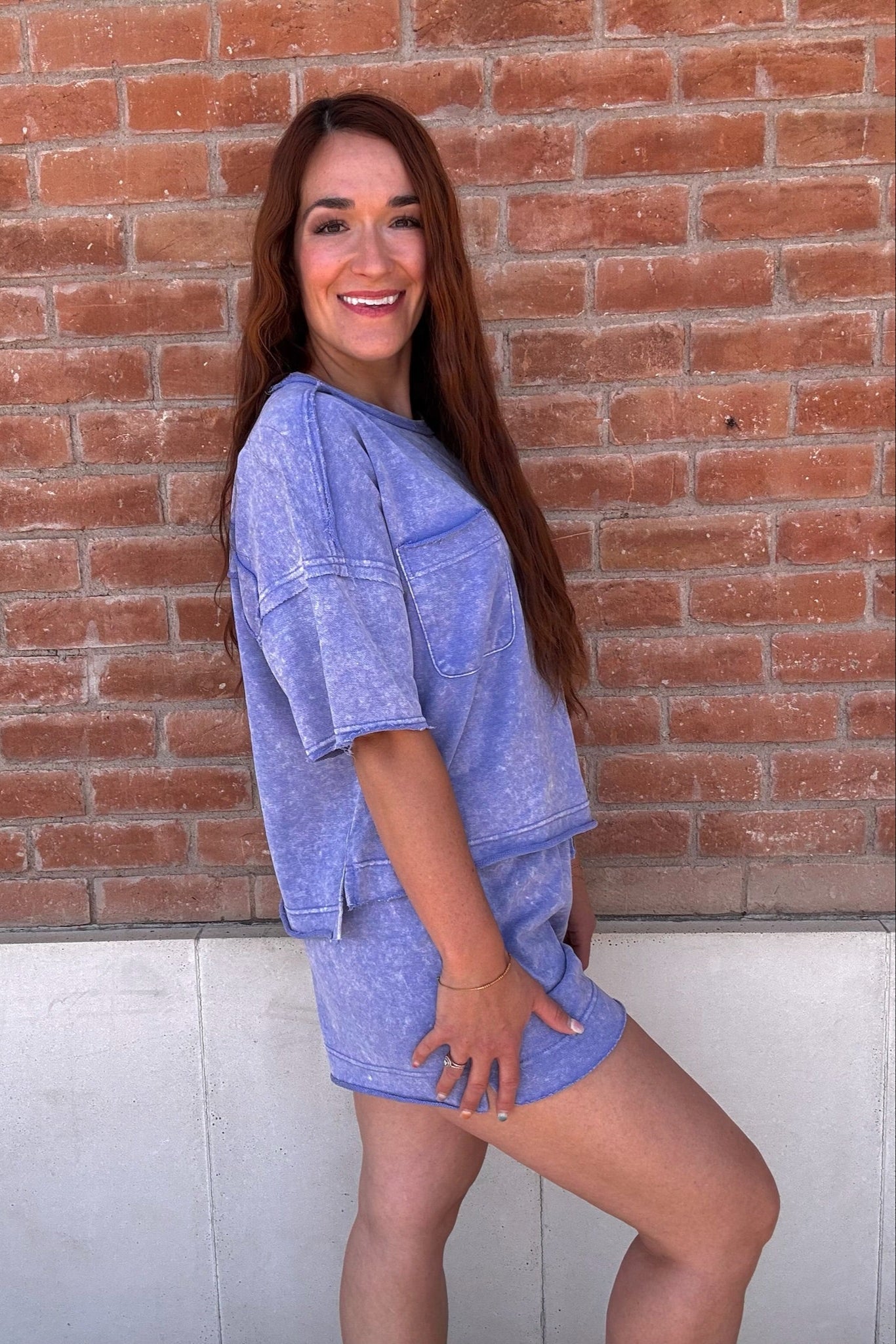 Mineral Washed Comfy Knit Top & Shorts Set