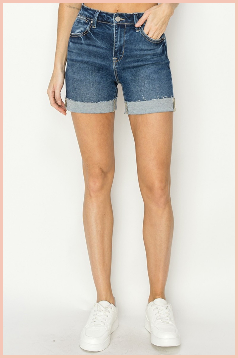 RISEN High Rise Cuffed Denim Shorts