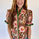 Garden Party Ruffle Trim Puff Sleeve Blouse