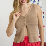 Button Detail Split Hem Crochet Knit Vest