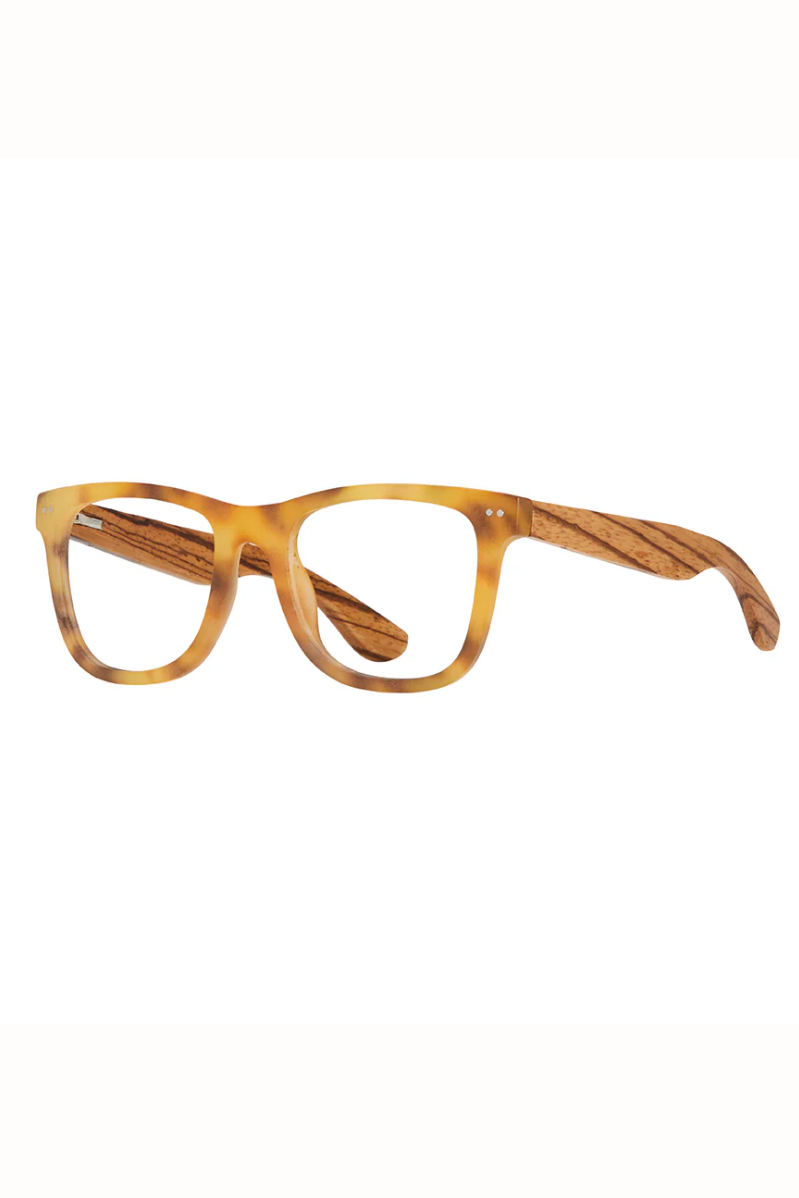 Eco-Sustainable Blue Light Readers | Alden | Matte Gold Tort/Zebra Wood/Blue Light
