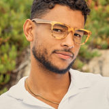 Eco-Sustainable Blue Light Readers | Alden | Matte Gold Tort/Zebra Wood/Blue Light