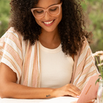 Eco-Sustainable Blue Light Readers | Nora | Blush/Walnut/Blue Light