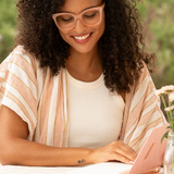 Eco-Sustainable Blue Light Readers | Nora | Blush/Walnut/Blue Light