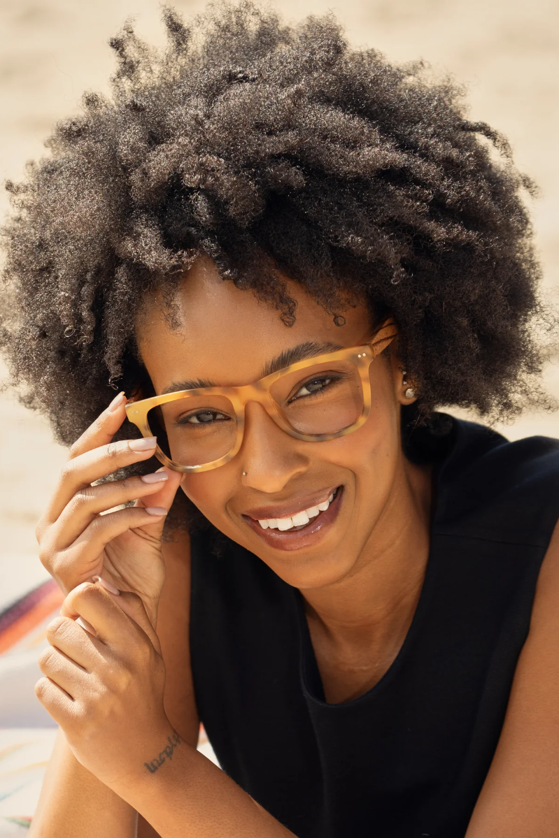 Eco-Sustainable Blue Light Readers | Alden | Matte Gold Tort/Zebra Wood/Blue Light
