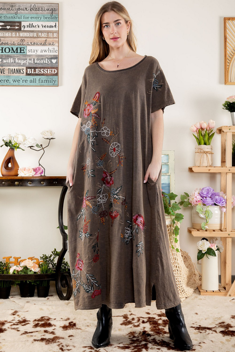 Beautiful Embroidered T-Shirt Maxi Dress