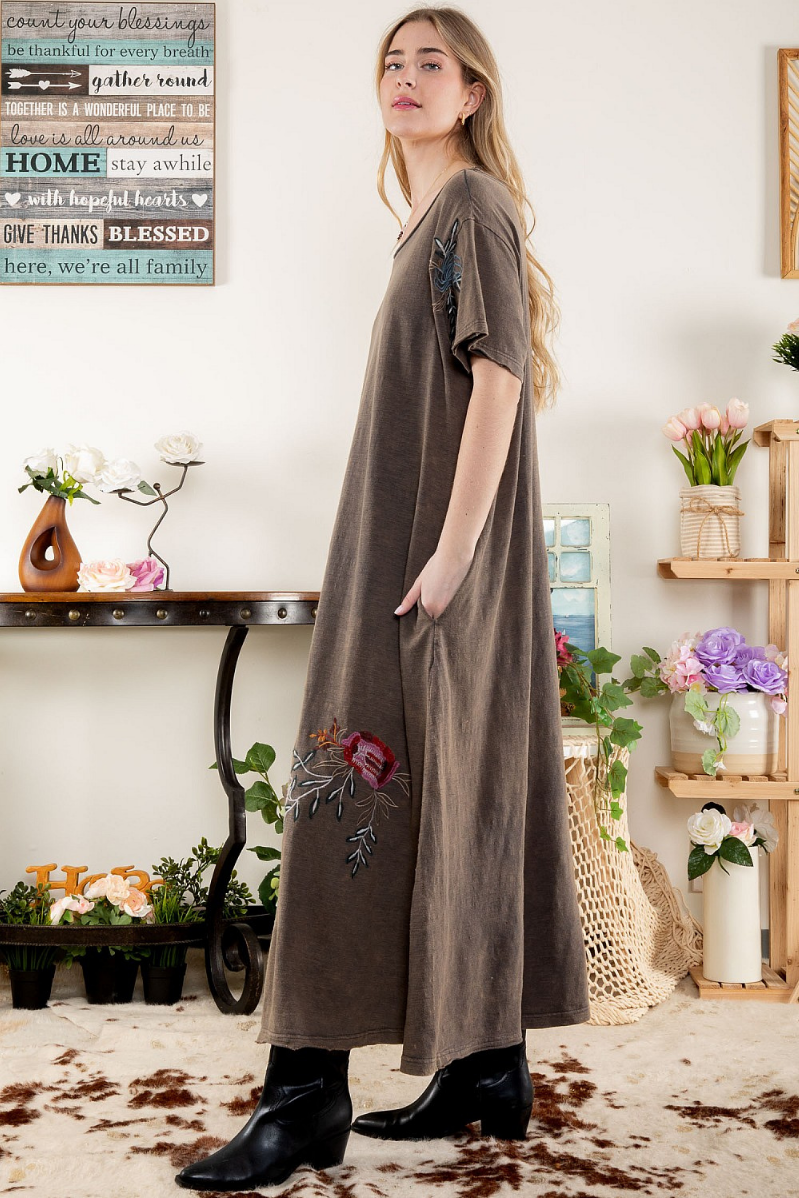 Beautiful Embroidered T-Shirt Maxi Dress The Boutique Beautiful Embroidered T-Shirt Maxi Dress The Boutique
