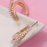 3 Row Pearl Hoop Earrings | Gold