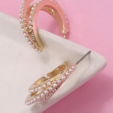 3 Row Pearl Hoop Earrings | Gold