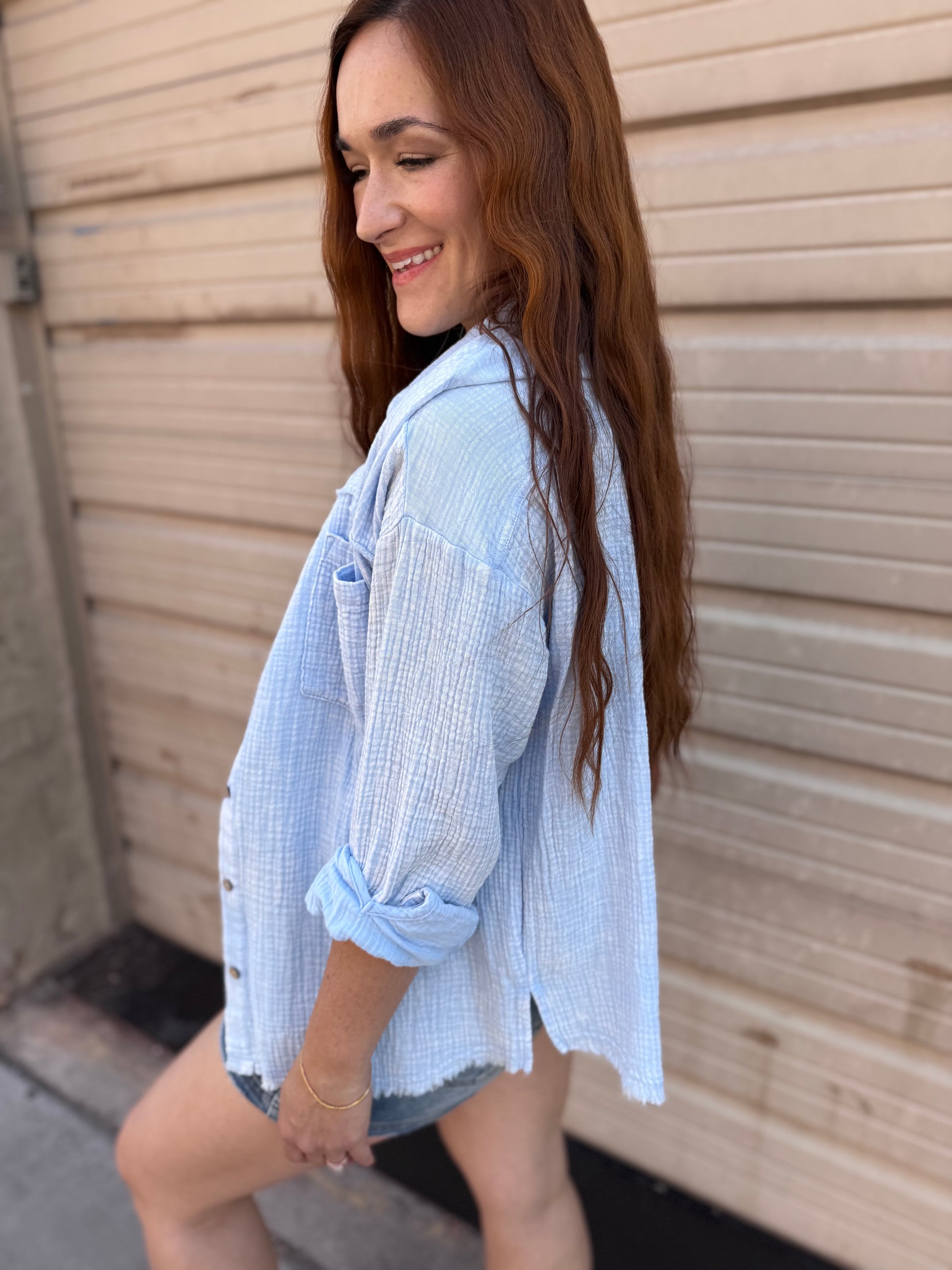 Mineral Washed Gauze Button Down Top