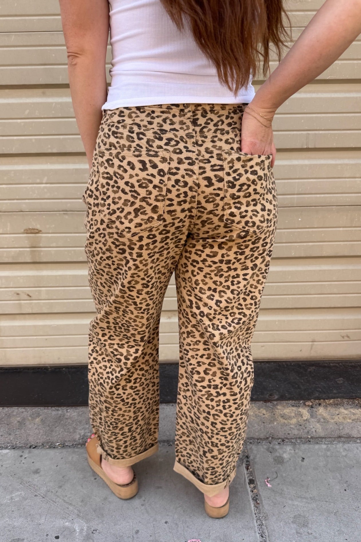 RISEN High Rise Crop Barrel Leopard Cuffed Pants
