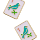 Sparrow Mahjong Tile Stud Earrings in White