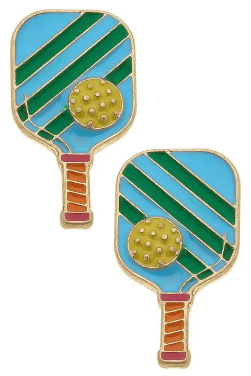 Pickleball Enamel Stud Earrings in Green & Blue