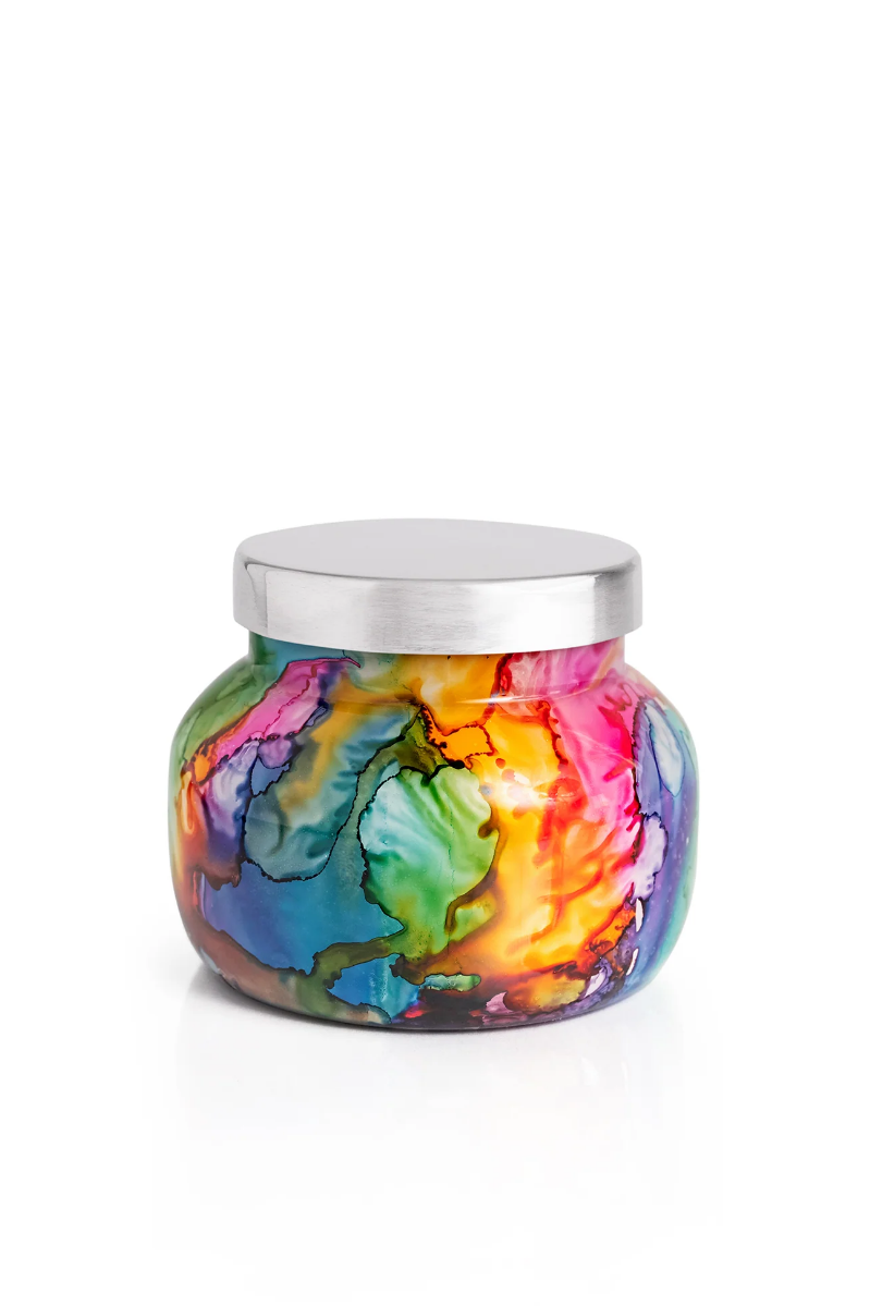 Volcano Rainbow Watercolor Candle | Capri Blue | Petite