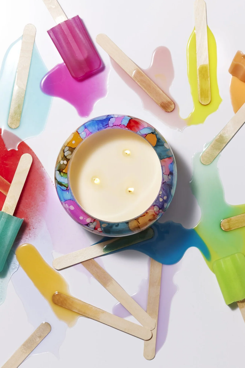 Volcano Rainbow Watercolor Candle | Capri Blue