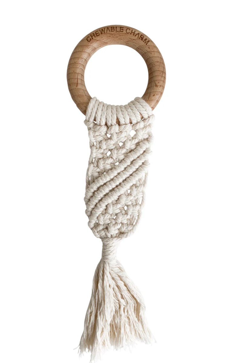 Luna Macrame Teether | Natural + Wood