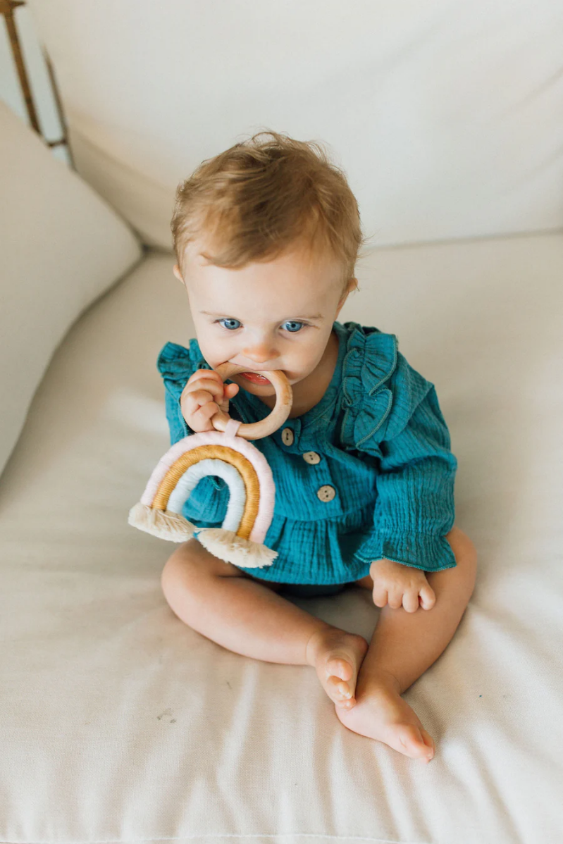 Rainbow Macrame + Wood Teether