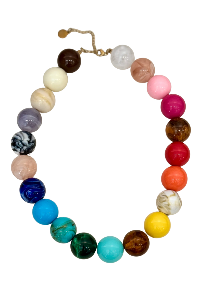 Multicolored beaded necklace on a white background. Confetti Crush Bold Beaded Necklace