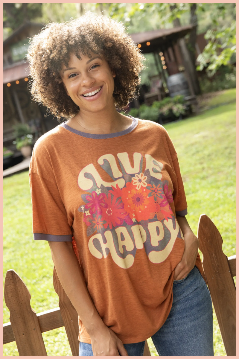 Live Happy Ringer Tee | Natural LIfe