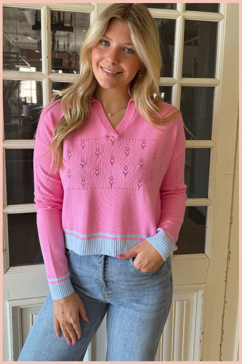 Lasered Polo Cropped Sweater