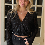 Long Sleeve Sequin Crop Top