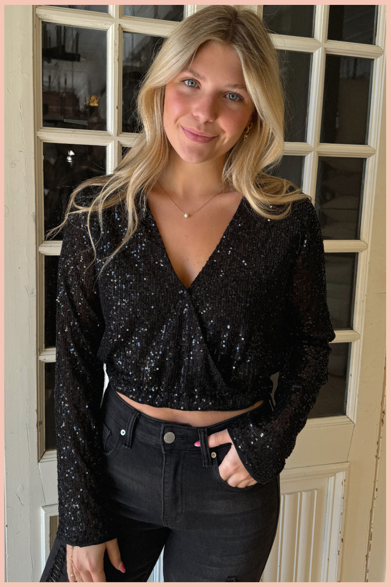 Sequin crop top long sleeve on sale