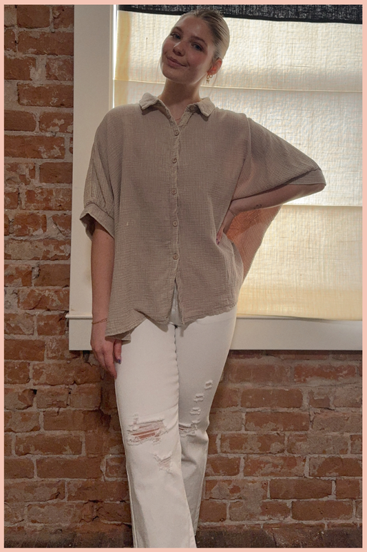 MINERAL WASH GUAZE BUTTON UP TOP