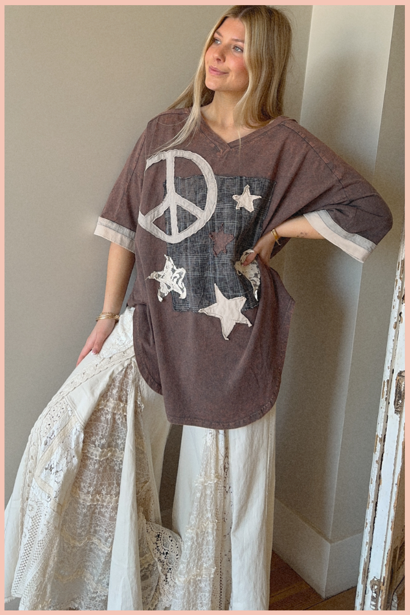 Washed Peace + Star Appliqué Top