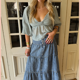 RISEN High Rise Ruffled Denim Skirt